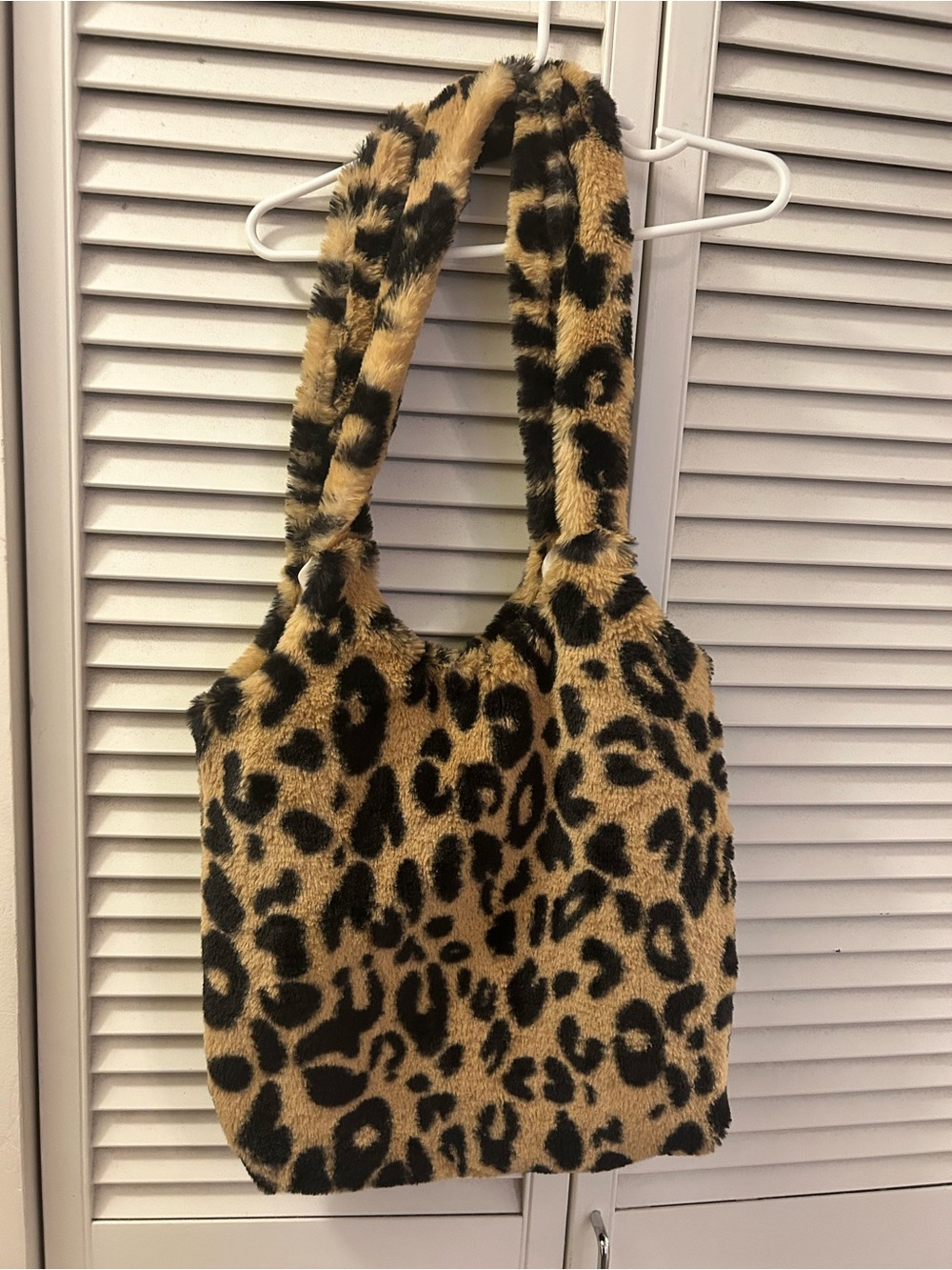 Leopard Print Faux Fur Tote Bag - Tan and Black